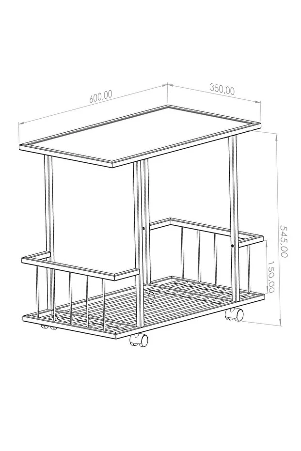 Fuji Yan Sehpa - Tekerlekli Siyah Metal Gövdeli Füme Cam Üst Tablalı Yan Sehpa - Servis Sehpası